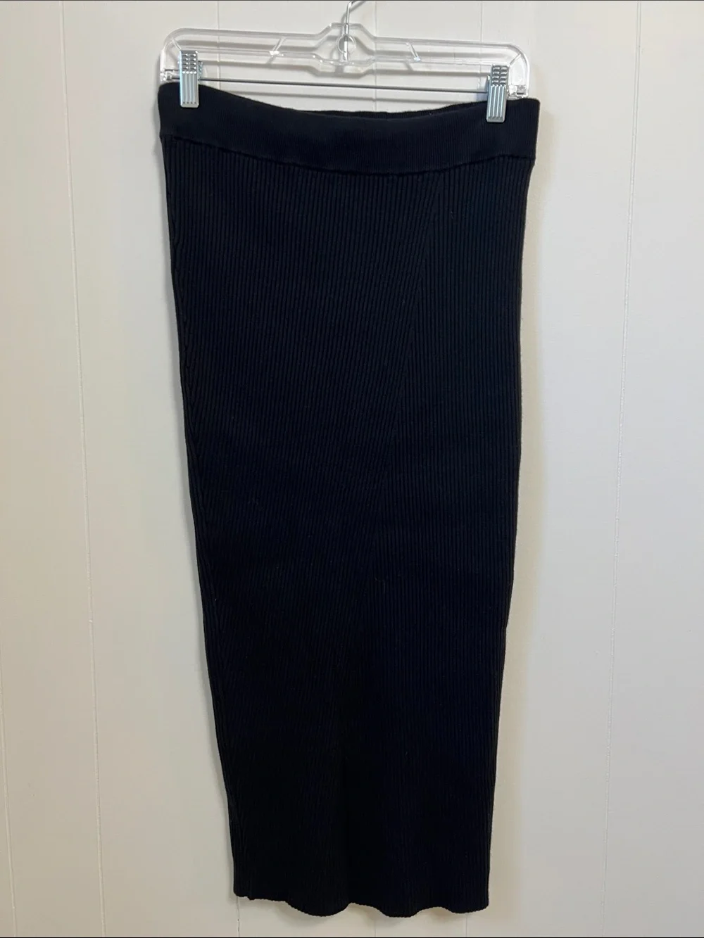 NEW Favorite Daughter The Lena Ribbed Knit Black Midi Skirt Cotton Cashmere L